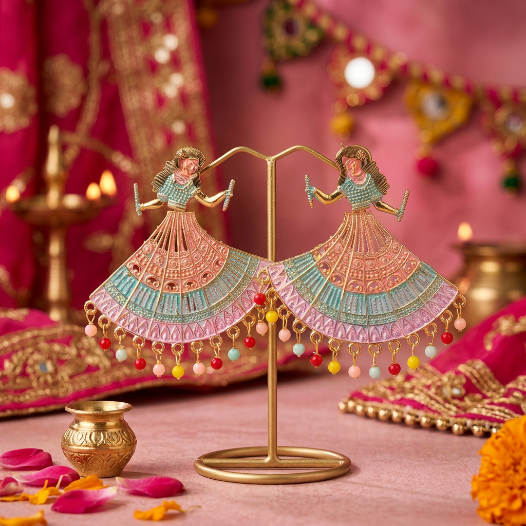 Dandiya Girls Earrings (Pink)