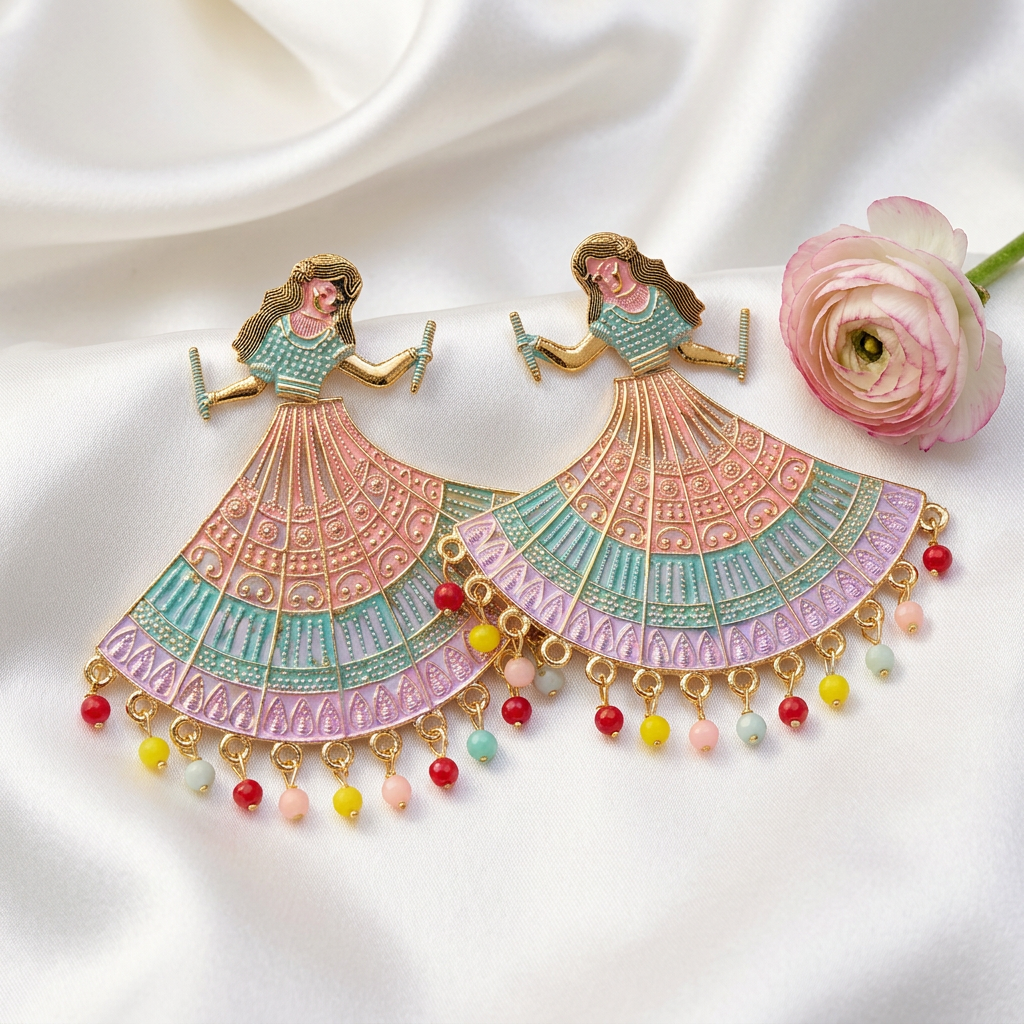Dandiya Girls Earrings (Pink)