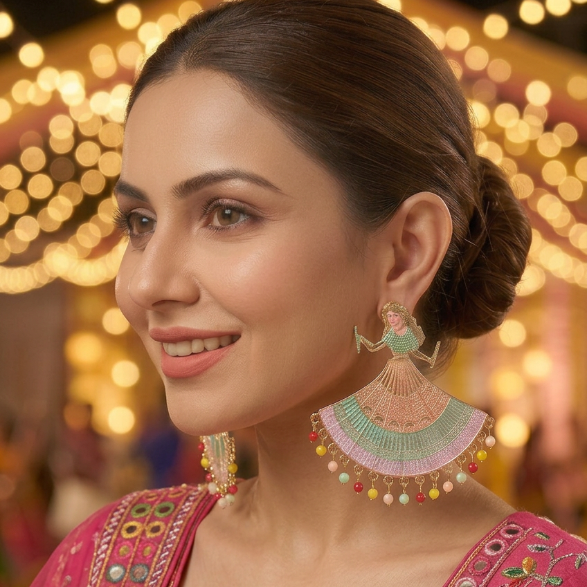 Dandiya Girls Earrings (Pink)