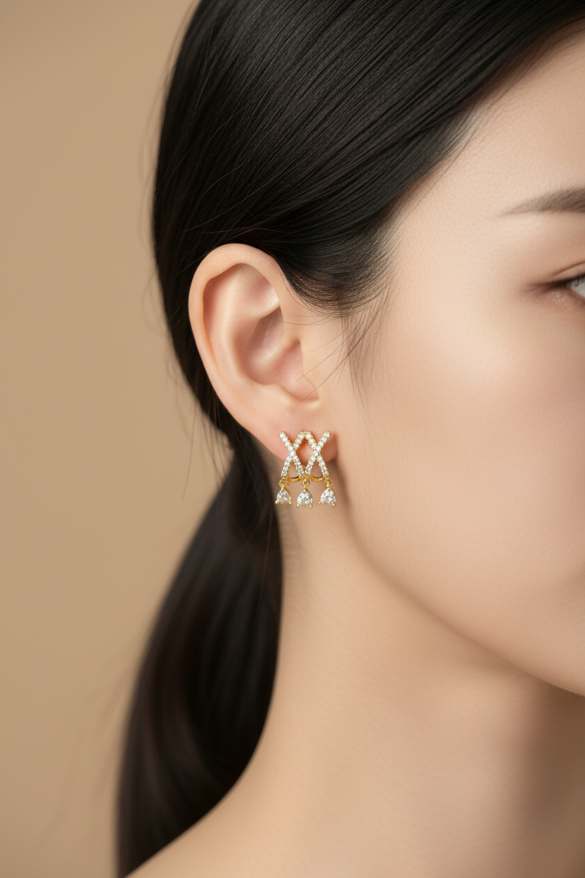 Gold Criss-Cross CZ Studs