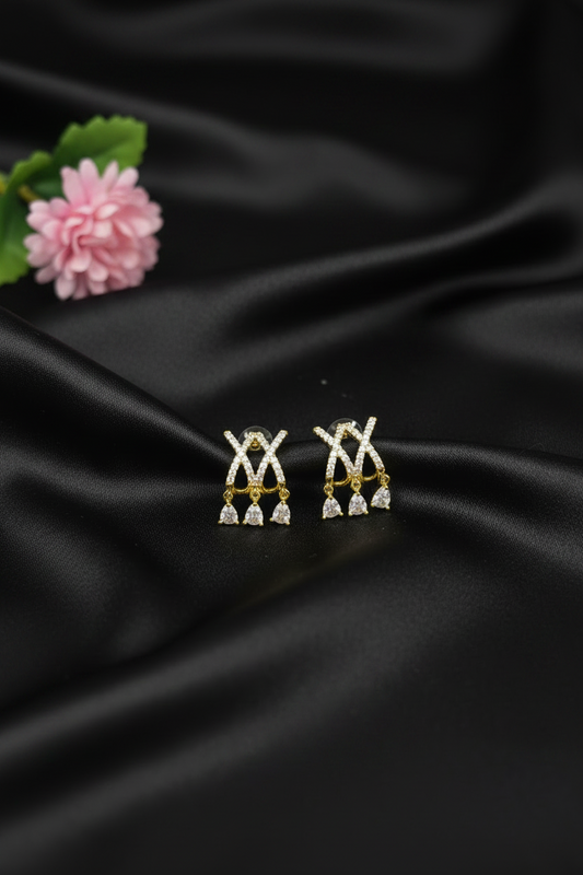 Gold Criss-Cross CZ Studs