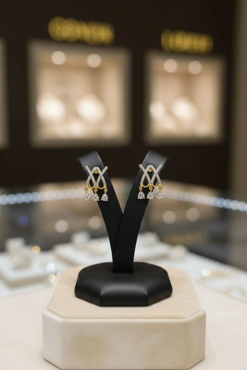 Gold Criss-Cross CZ Studs